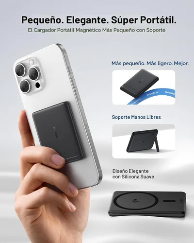 Vista 3 de Baseus Picogo Banco de Energía, Cargador Portátil Certificado Qi2 de 15W MagSafe Más Pequeño, Batería Magnética de 5000mAh de 0.5" Ultra Delgada