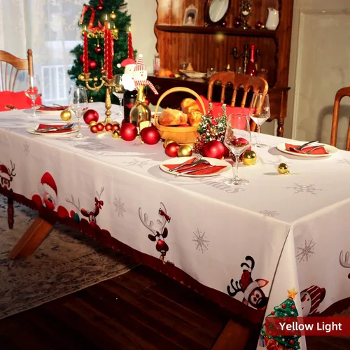 Vista 3 de Mantel rectangular impermeable de Navidad de 60 x 84 pulgadas, decoración navideña impresa para Nochevieja, mantel oblongo, tela lavable