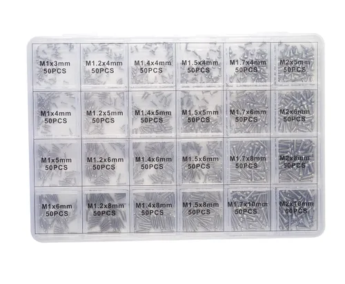 Vista 2 de 24 tipos de tornillos pequeños M1 M1.2 M1.4 M1.5 M1.7 M2, acero inoxidable 304, cabeza Phillips, plana, autorroscantes, kit de surtido M1 M1.2