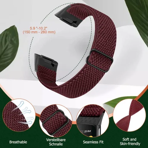 Vista 2 de enkic Bandas elásticas de nailon compatibles con Fitbit Charge 5, paquete de 4 correas elásticas suaves y ajustables, transpirables, correa