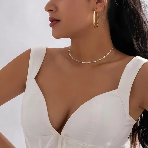 Vista 4 de Gold Dainty Choker Necklace for Women, 14k Golden Plated Satellite Bead Star CZ Cross Choker Thin Trendy Layering Discs Paperclip Necklaces