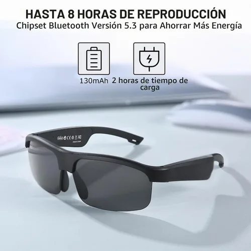 Vista 7 de Gafas inteligentes, gafas de sol polarizadas Bluetooth, micrófono y altavoces integrados, asistente de voz, protección UV, gafas de sol de audio