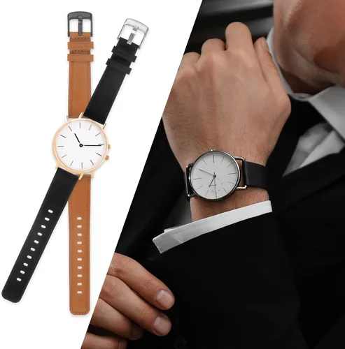 Vista 7 de HARFINGTON Correa de reloj de cuero genuino de liberación rápida para hombres y mujeres