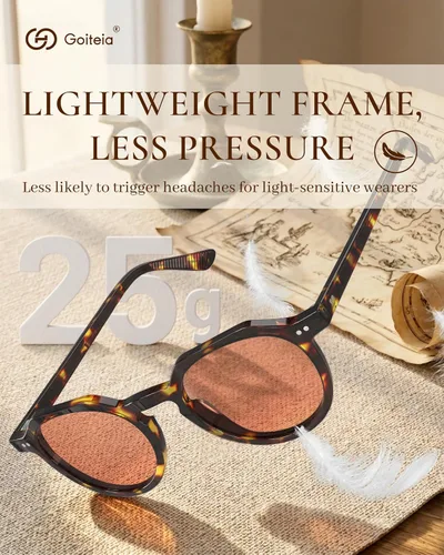 Vista 6 de Goiteia Rose Migraine Glasses for Fluorescent, Rounded Square Acetate Frame Tortoise Frame