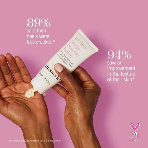 Vista 3 de THISWORKS Perfect Heels Rescue Balm: una fórmula vegana natural para nutrir, reparar e hidratar con cardo de algodón, aceites esenciales de limón