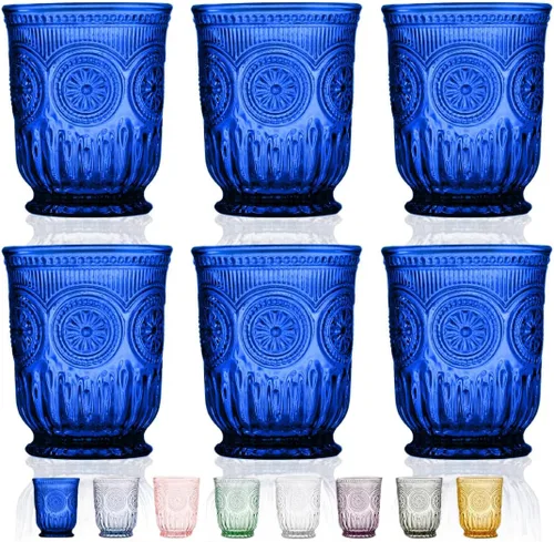 Vista 25 de Juego de vasos de beber ámbar Yungala, conjunto de 6 vasos de vidrio ámbar, vasos pequeños de agua de 8 oz, vasos de hobnail aptos