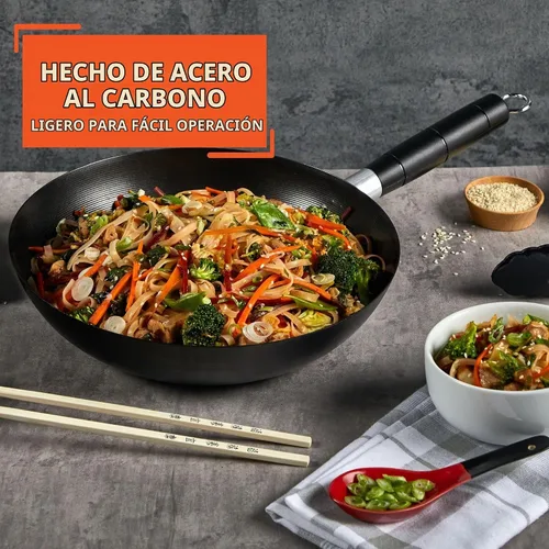 Vista 3 de IMUSA Wok antiadherente de acero al carbono de 9.5 pulgadas con mango de Negro