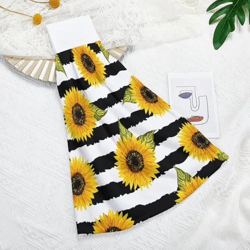 Vista 7 de Toallas vintage de girasol y mariposas para cocina, 2 piezas, toalla de cocina colgante floral de primavera acuarela, toallas de mano florales