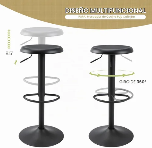 Vista 5 de Brage Living Taburete de bar ajustable, taburete de bar giratorio redondo de metal con elevador de aire, silla de barra de altura de mostrador sin
