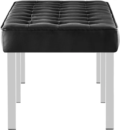 Vista 4 de Modway Banco grande tapizado de piel sintética con botones copetudos en color negro plateado