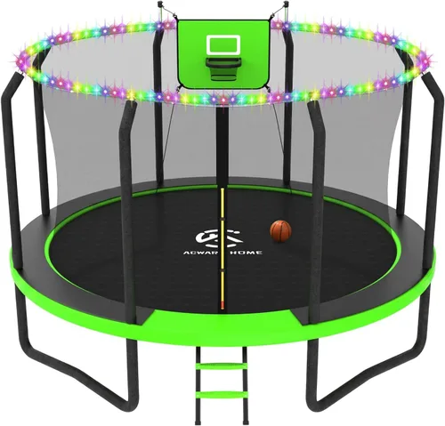 Vista 21 de Trampolín al aire libre con red para niños de 10 pies, 12 pies, 14 pies Negro