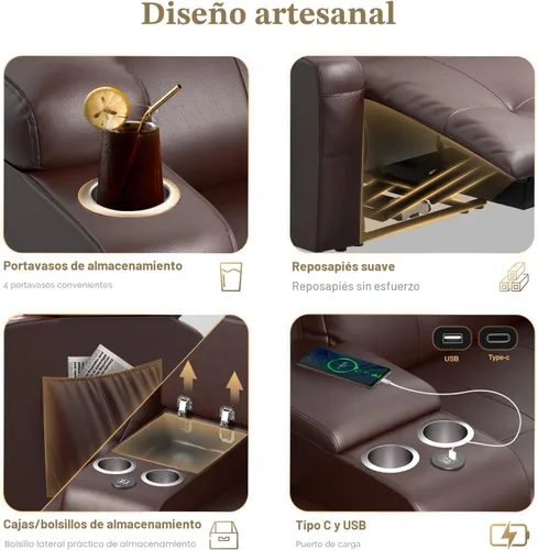 Vista 7 de Sofá de Dos Plazas Reclinable, Sofá Reclinable de Masaje con Gran Capacidad de Peso, Silla de Dos Plazas para RV en Liquidación con Consola, USB