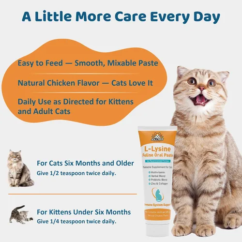 Vista 5 de L-Lisina para Gatos Pasta Oral – Apoyo Inmune y Respiratorio para Felinos – con Colágeno, Zinc, Multivitaminas y Probióticos – Sabor Natural
