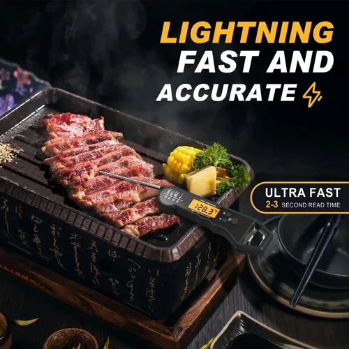 Vista 2 de Termómetro digital impermeable para carne de lectura instantánea para cocinar y asar a la parrilla, termómetro de alimentos con luz de fondo, imán