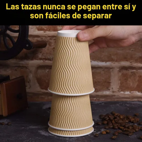 Vista 2 de SPRINGPACK Tazas de café de papel desechables con tapas, paquete de 100 tazas de café con aislamiento de pared ondulada de 12 onzas para bebidas