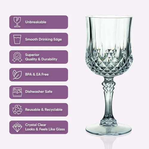 Vista 4 de Efavormart - Paquete de 6 copas de vino de plástico de 8 onzas con corte de cristal dorado ámbar, copas de cóctel inastillables teñidas cálidas
