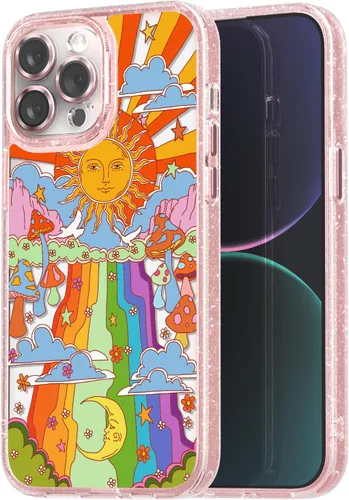 Vista 51 de Compatible para iPhone 13 Funda Bonita Estética - Funda para Teléfono Rosa con Purpurina con Protector de Cámara - Diseño de Cubierta