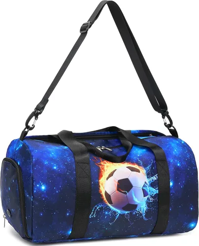 Vista 8 de CAMTOP Bolsa de viaje para mujeres y niñas, bolsa de mano deportiva para gimnasio y fin de semana, B-Fútbol, Bolsa de lona de fútbol infantil