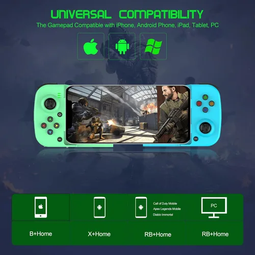 Vista 2 de Mobile Game Controller Gamepad for iPhone iOS Android PC Works with iPhone 1514131211X, iPad, Samsung Galaxy, TCL, Tablet, Call of Duty, Roblox