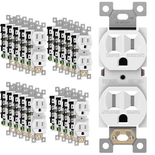 Vista 27 de ENERLITES Receptáculo dúplex, tomas de pared eléctricas resistentes a manipulaciones, grado comercial, 15A 125V, autoconectado, 2 polos, 3 cables