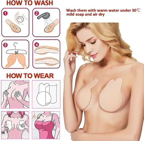 Vista 7 de Adhesive Bra Push Up Invisible Strapless Backless Sticky Bra Lift Nipple Cover for Women 2 Pairs