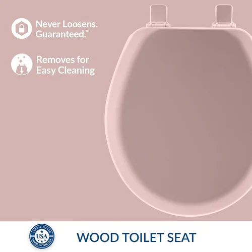 Vista 2 de Mayfair Cameron Pink - Asiento de inodoro de madera antideslizante, resistente, fácil de limpiar, fabricado en Estados Unidos, redondo Rosa