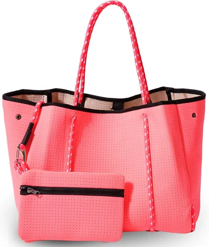 Vista 29 de POPUPS Bolso grande de neopreno para mujer - Bolso de mano de diseñador para todos los días, para el trabajo, la playa y viajes con bolsillos