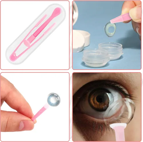 Vista 7 de Juego de 10 fundas de herramientas para quitar lentes de contacto coloridas, juego de pinzas portátiles con punta suave para lentes duras y suaves