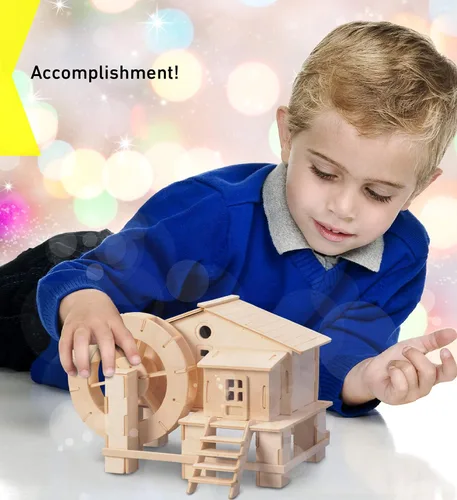 Vista 6 de Puzzled Molino de agua 3D Jigsaw Woodcraft Kit Rompecabezas de madera