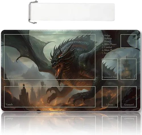 Vista 21 de DAUXID Tapete de Juego MTG Cosido Premium con Zonas y Respaldo de Goma Antideslizante, Tapete de Juego TCG para MTG y Otros Juegos de Cartas, Diseño