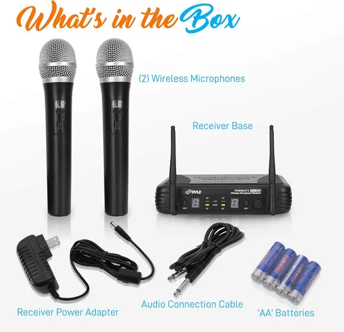 Vista 8 de PylePro PDWM3375 Premier Series sistema de sonido de dos canales con 2 micrófonos UHF inalámbricos y frecuencia seleccionable
