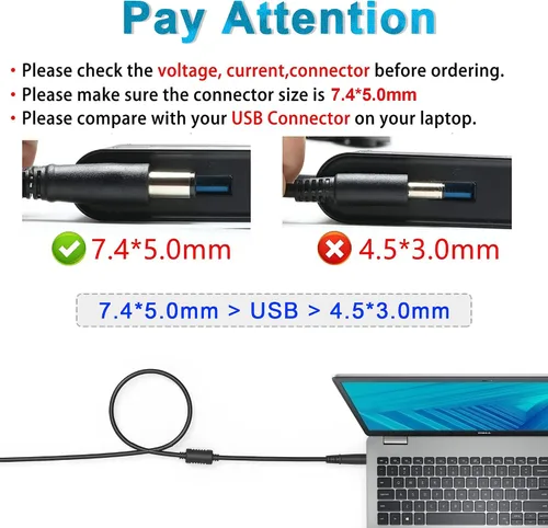 Vista 3 de Cargador adaptador de CA para Dell Latitude 12 7290, 14 5400, 15 5591