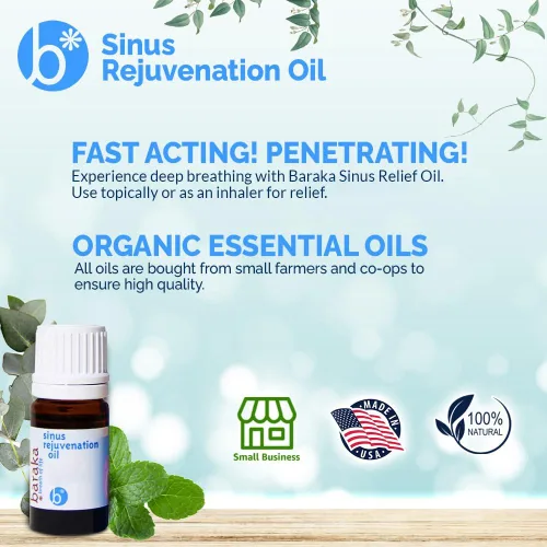 Vista 2 de Baraka Aceite de rejuvenecimiento sinusal – Mezcla de 6 aceites esenciales orgánicos para una respiración nasal clara, alivia la presión sinusal