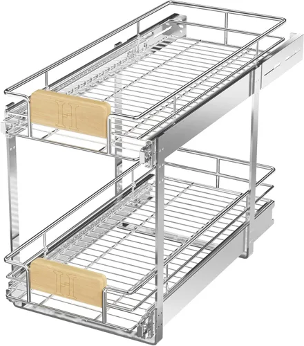 Vista 10 de LOVMOR Organizador de gabinete extraíble con mango de madera, 16½ pulgadas de ancho x 21½ pulgadas, organizador deslizante para cocina, despensa