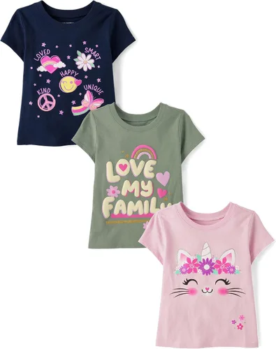 Vista 6 de The Children's Place Camisetas estampadas de manga corta para bebés y niñas pequeñas, con diseño de unicornios y mariposas, a la moda, paquete de 3