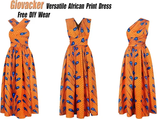 Vista 3 de Giovacker - Vestido de fiesta para mujer con estampado africano. Traje tradicional Dashiki
