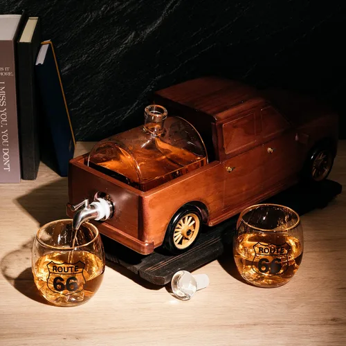 Vista 7 de Set de decantador de vino y whisky en forma de camioneta de recogida con dos vasos Route 66 de 12 Oz y 350 ml - Regalos para él, papá, conductor