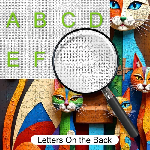 Vista 3 de Rompecabezas de gato abstracto – 1000 piezas de rompecabezas abstractos de gatitos para adultos, rompecabezas de papel de gato artístico
