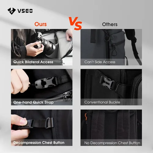 Vista 2 de VSGO Mochila negra para cámara Snipe de 16 litros, ligera, 2.4 lbs, bolsa de fotografía profesional DSLR/SLR para Sony, Canon, cámaras Nikon