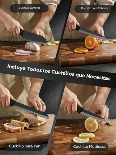Vista 5 de FOHERE - Juego de cuchillos de cocina de 8 piezas con bloque de acero inoxidable de alto carbono, juego de bloques de cuchillos autoafilables