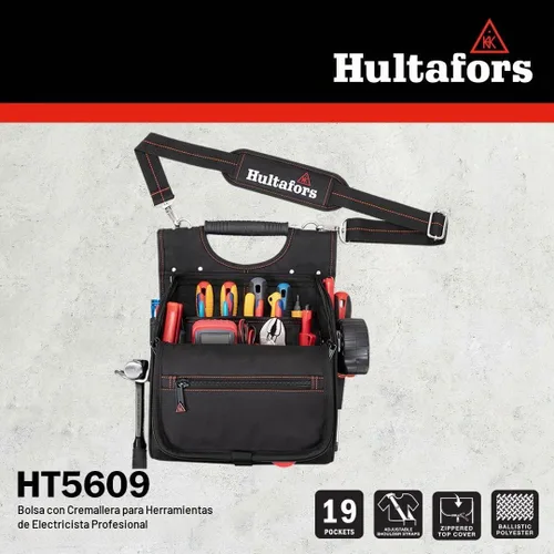 Vista 6 de Hultafors Work Gear HT5609 - Bolsa de herramientas profesional con cremallera, bolsa de herramientas con cremallera, mango de goma ergonómico