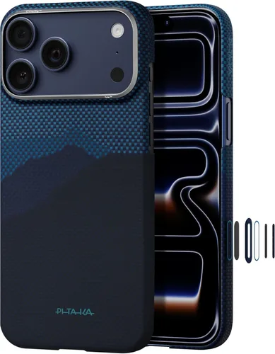 Vista 19 de pitaka Funda para iPhone Pro de 6.3" con sensación sin funda, azul abismo Abyss Blue (Argyle)
