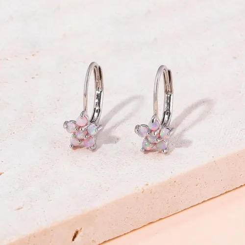 Vista 6 de CiNily Aretes colgantes de ópalo para mujeres y niñas, diseño de flores, mariposas, forma ovalada, aretes de gota con cierre de palanca, regalo