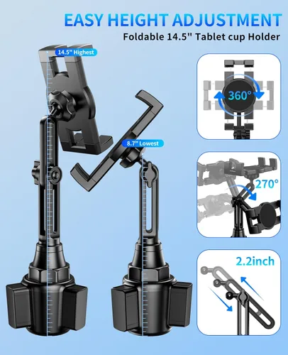 Vista 4 de Soporte para tablet para automóvil, soporte para iPad de auto, versión mejorada, soporte universal para tazas, cuello largo ajustable, para tableta