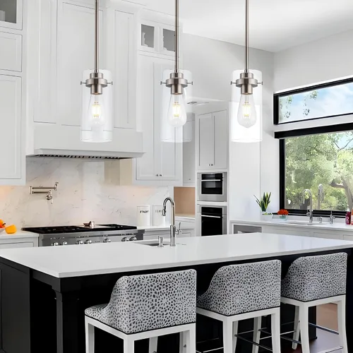 Vista 7 de Lámpara colgante, luces de cocina colgantes de techo, accesorios de iluminación de cocina con acabado de níquel cepillado, iluminación colgante