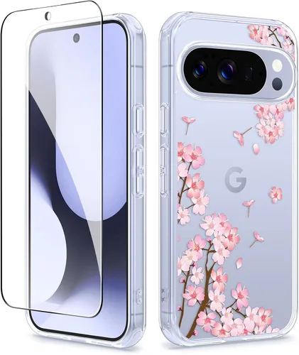 Vista 29 de GVIEWIN Funda para Google Pixel 10a con protector de pantalla, protección contra caídas de grado militar, no amarillenta, transparente, floral