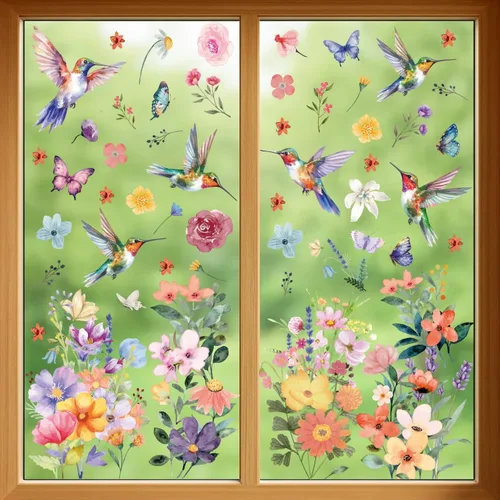 Vista 11 de WALPLUS Decoración de primavera para ventana de conejito de Pascua, decoración de primavera, de verano, reutilizable, para despegar y pegar