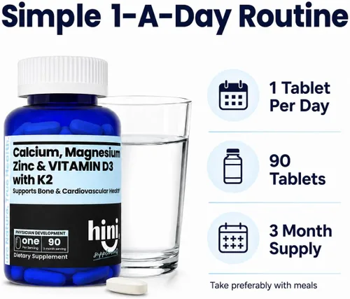 Vista 5 de HINI Suplemento de calcio y magnesio y zinc con vitamina D3 y K2 MK-7
