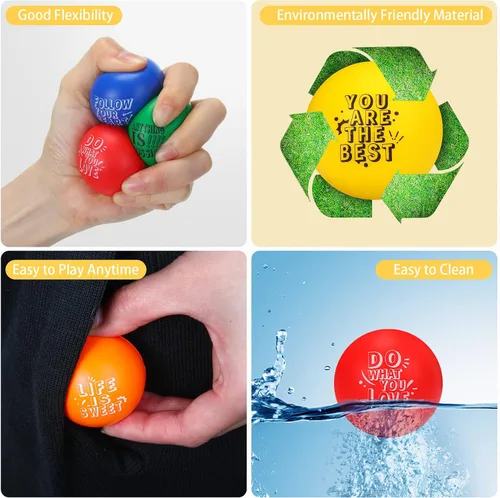 Vista 4 de Leyndo 200 bolas de estrés para adultos y niños, citas motivacionales a granel, para aliviar el estrés, bolas de espuma coloridas para apretar