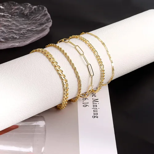 Vista 7 de KesaPlan Pulsera de moda para mujer, chapado en oro real de 14 quilates, delicado eslabón cubano con clip de cuerda, paquete de pulseras para niñas